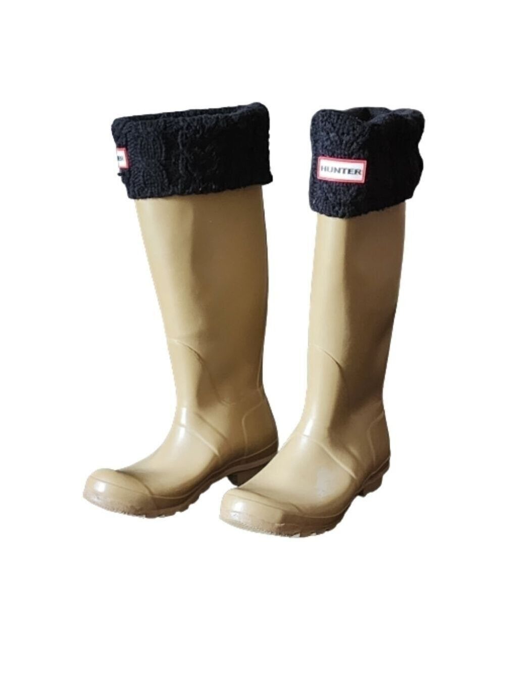 Hunter original tall rain boots color tan size 6M/7F socks included
